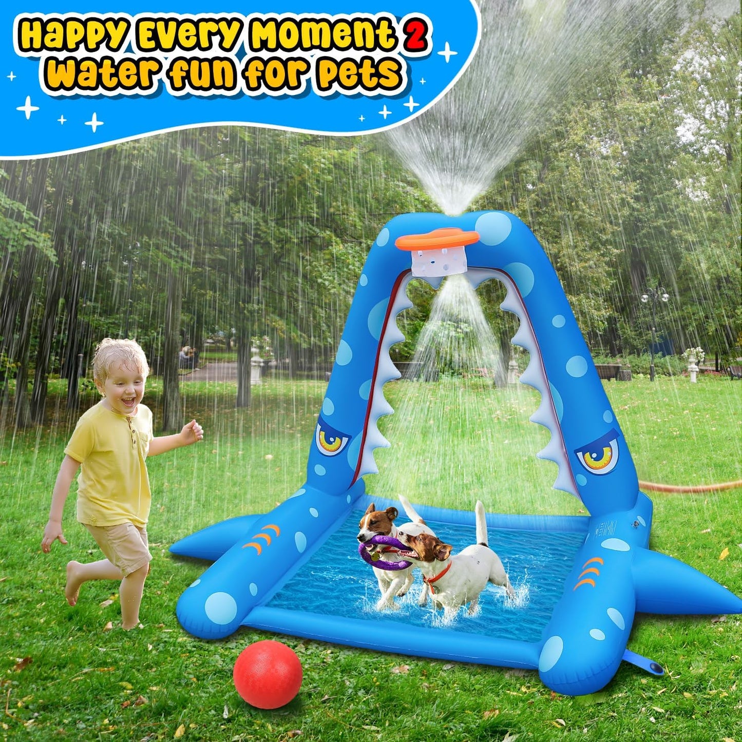 Sprinkler for Kids Outdoor Play, Giant Inflatable Shark Water Toys Splash Pad with Basketball Hoop, Fun Sprinkler Summer Outdoor Game for 3-8 Years Old Children Boys Girls Gift