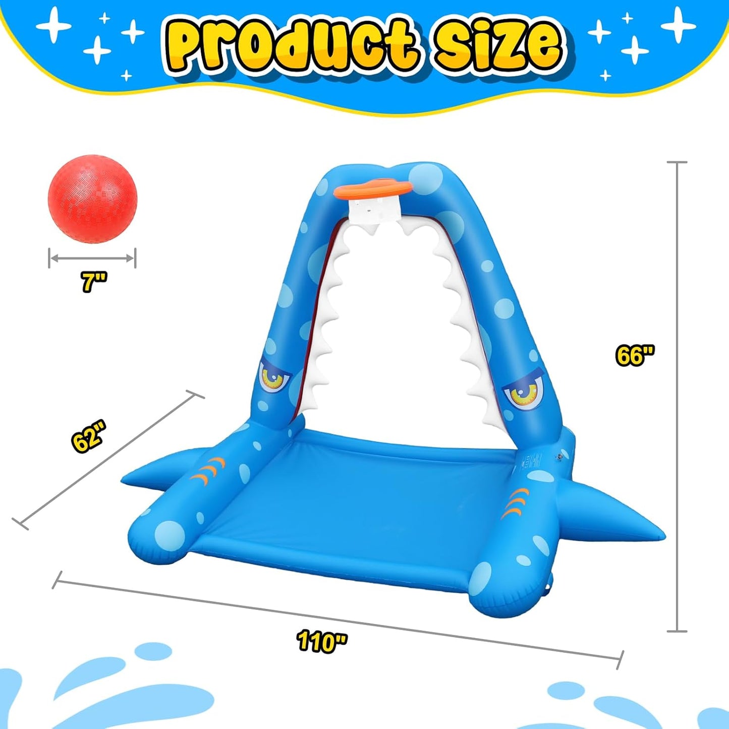 Sprinkler for Kids Outdoor Play, Giant Inflatable Shark Water Toys Splash Pad with Basketball Hoop, Fun Sprinkler Summer Outdoor Game for 3-8 Years Old Children Boys Girls Gift